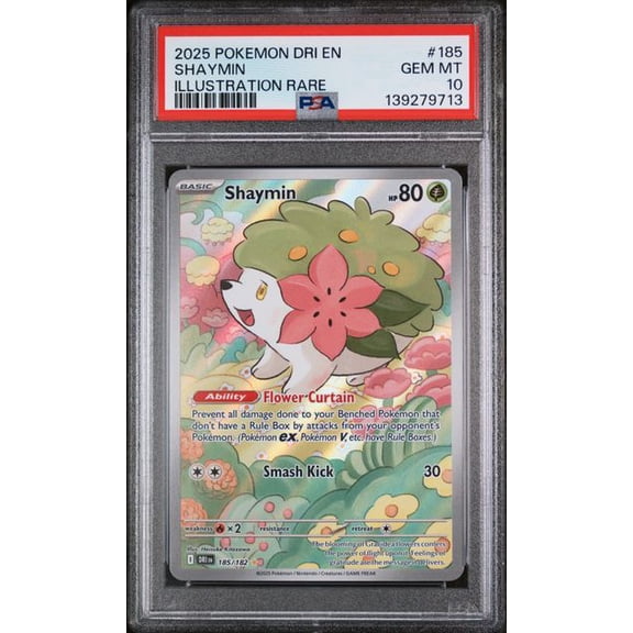 Graded 2025 PKM DRI EN Shaymin Illustration Rare #185 Trading Card Game PSA 10 Gem Mint