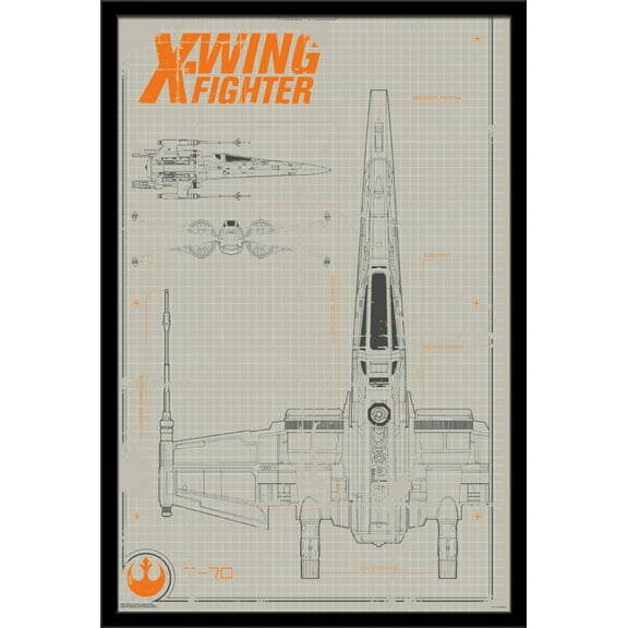 24X36 Star Wars: The Force Awakens - X-Wing Wall Poster, 24" x 36", Framed