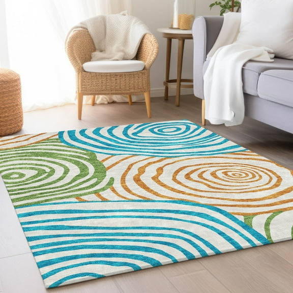 Addison Rugs Chantille Indoor/Outdoor Transitional Swirls White Washable Rectangle Rug, 8' x 10'