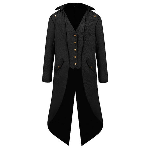 TFEOQRY Men's Gothic Steampunk Tailcoat Long Trench Frock Coat Black
