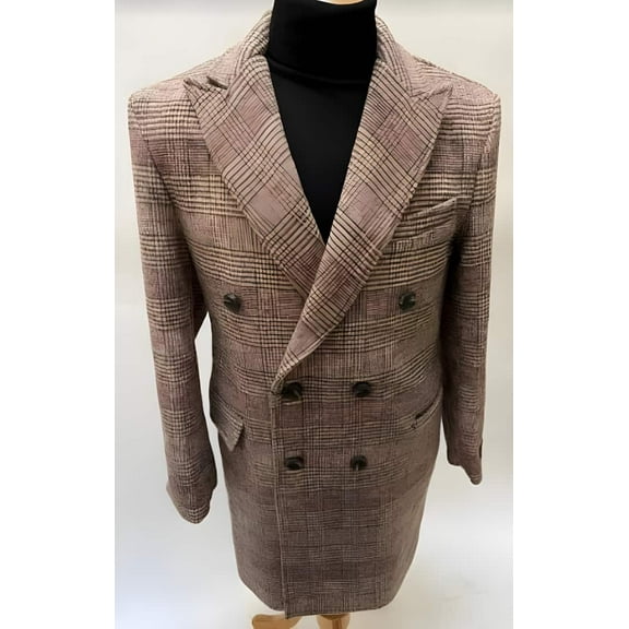 Mens Plaid Overcoat Hounstooth Checker Pattern Topcoat Brown Rust