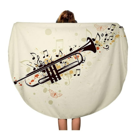 Melodies Trumpet - LADDKA 60 inch Round Beach Towel Blanket Instrument Music Abstract Trumpet and Notes Jazz Horn Melody Travel Circle Circular Towels Mat Tapestry Beach Throw