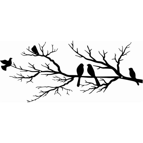 Metal Birds Wall Art, Metal Vivid Birds on Branch Silhouette Wall Decor Black Leaves with Bird Outdoor Hanging Wall Sculpture for Home Balcony Garden (Small)