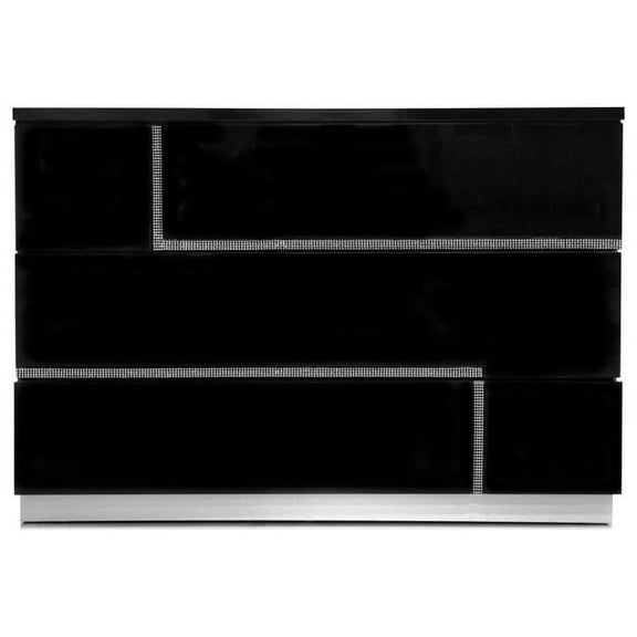 Best Master Poplar Wood 3-Drawer Bedroom Dresser in Black High Gloss