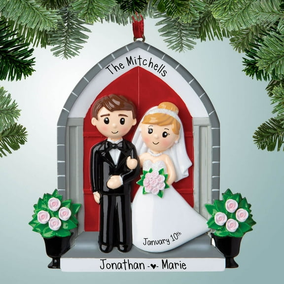 Wedding Couple in Front of Church - Personalized Ornament - Just Married - First Christmas - 1st Xmas - Perfect Stocking Stuffer - Great Gift Ideas