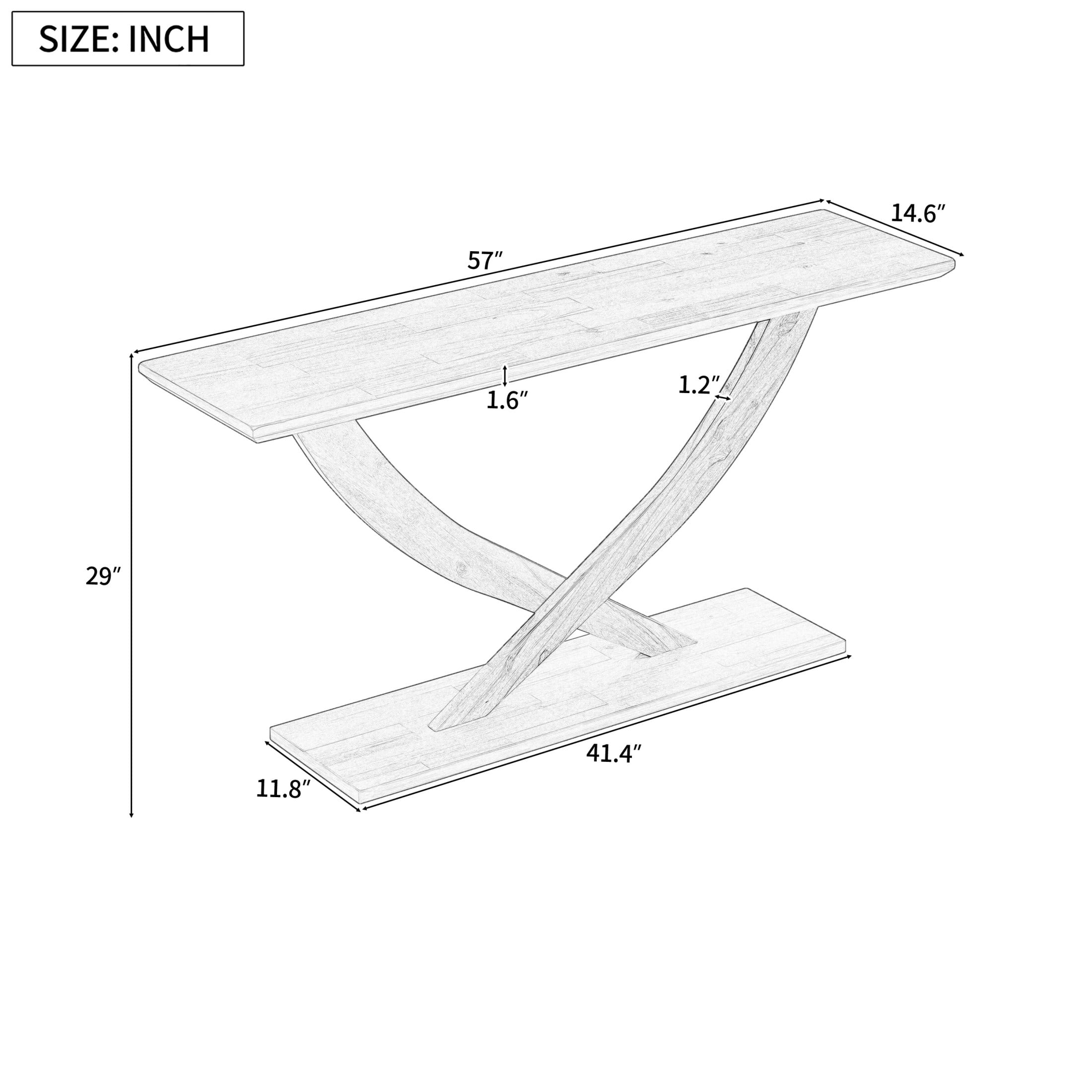 Minimalist 57-Inch Black Side Table with Cross-Leg Design