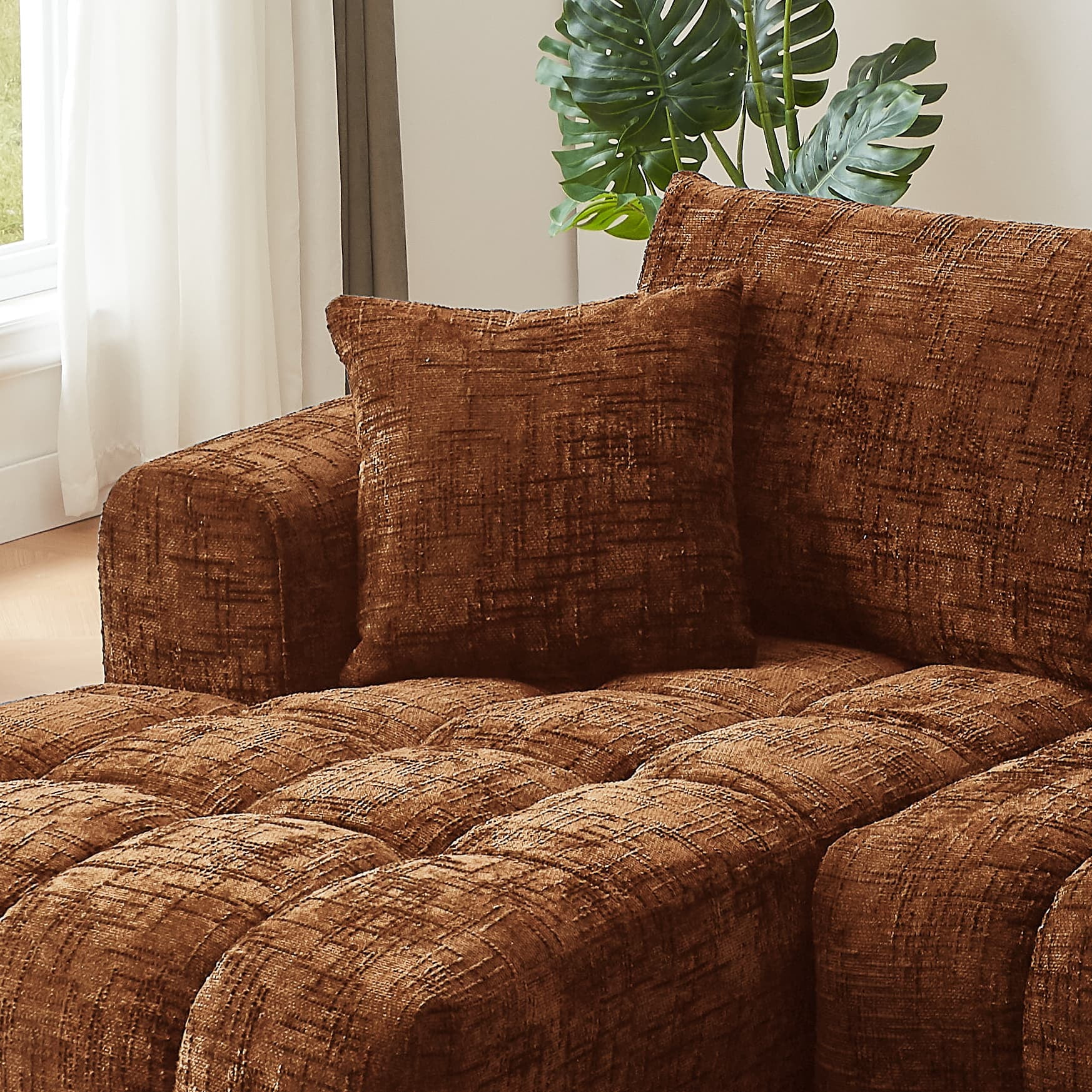 MAYEERTY 108.3" Orange Chenille L-Shaped Modular Sectional Sofa, Pocket Spring No Assembly Couch for Living Room Apartment