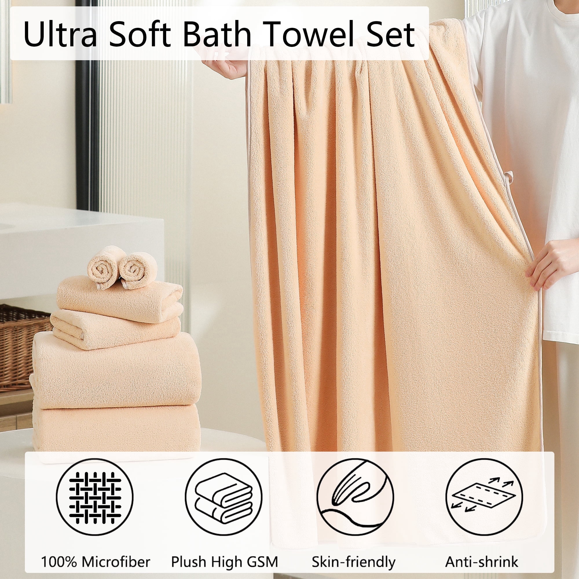 Jessy Home 4 Pack Oversized Bath Sheet Towels 700 GSM Ultra Soft Apricot Yellow Bath Towel Set