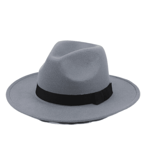 Men Women Bowler Wool Sun-Shade Brim Belt Felt Hat Wide Brim Fedora Panama  Jazz Hat Gangster Cap