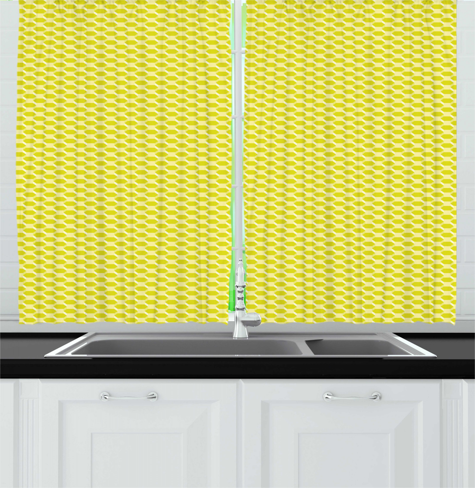 Polygons Kitchen Curtains, Continuous Geometric Simple Hexagons and