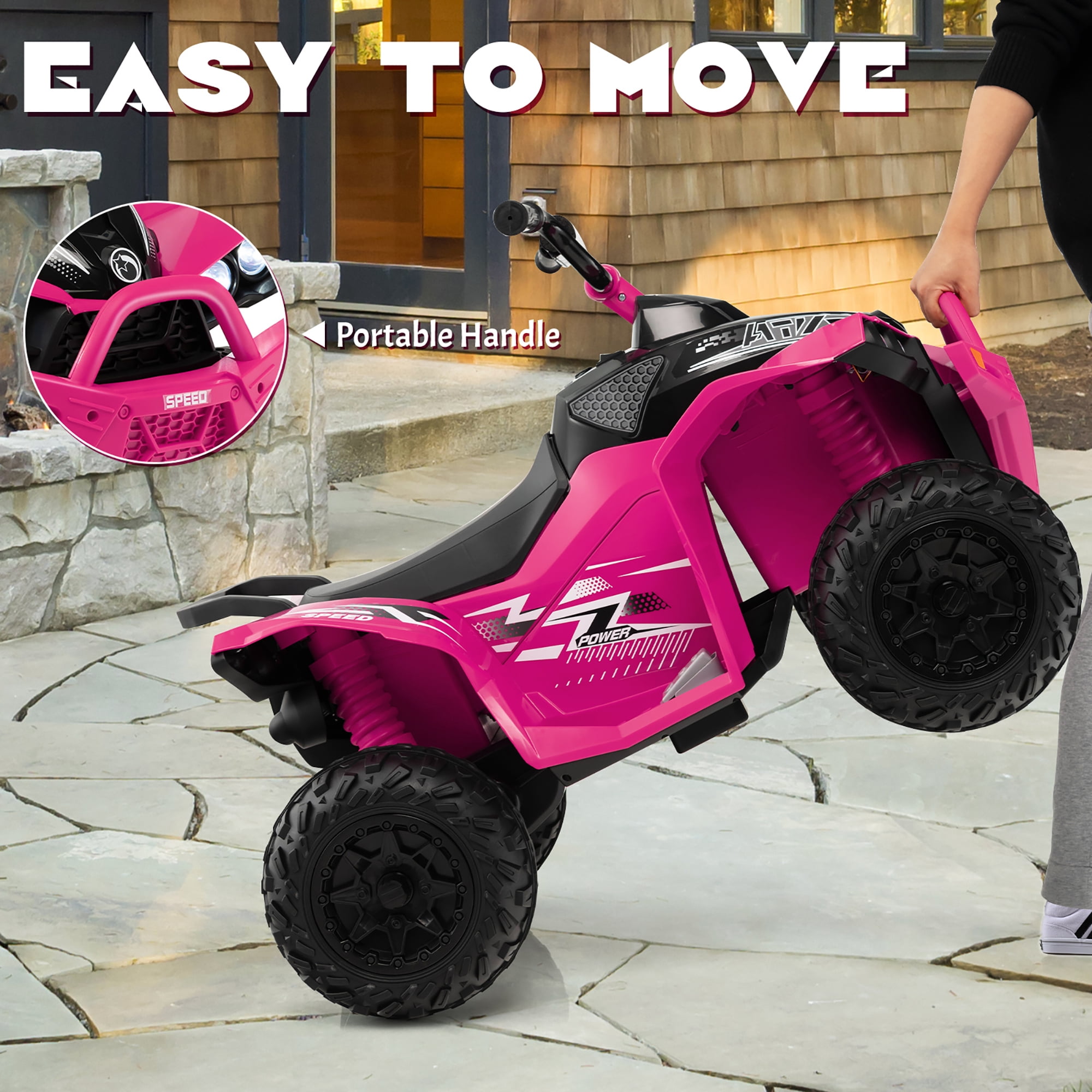 Costway 12V Battery Powered Kids Ride On ATV Electric 4-Wheeler Quad Car with  MP3 & Light Pink