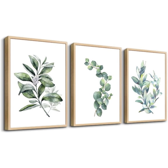 FCCUYE Black Framed Wall Art For Bedroom Wall Decor For Living RoomPlants Green Leaves Painting Bathroom Walls Pictures Kitchen Wall Decorations Office Decor Set Of 3 Piece Framed Prints Art