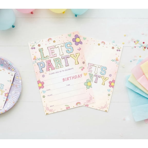 Let's Party! Birthday Invitations - Cute Flower - 20Pcs Double-Sided Fill- In Invitation Cards & Envelopes For Boys, Girls, Kids, Birthday Party Favor & Supplies 6 x 4 Inch