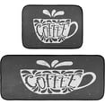 thumbnail image 2 of Washable Kitchen Rugs Set 2 Piece Coffee Cup on Black Anti Fatigue Floor Mats Bathroom Carpet, 27"x19" and 47"x19", 2 of 6