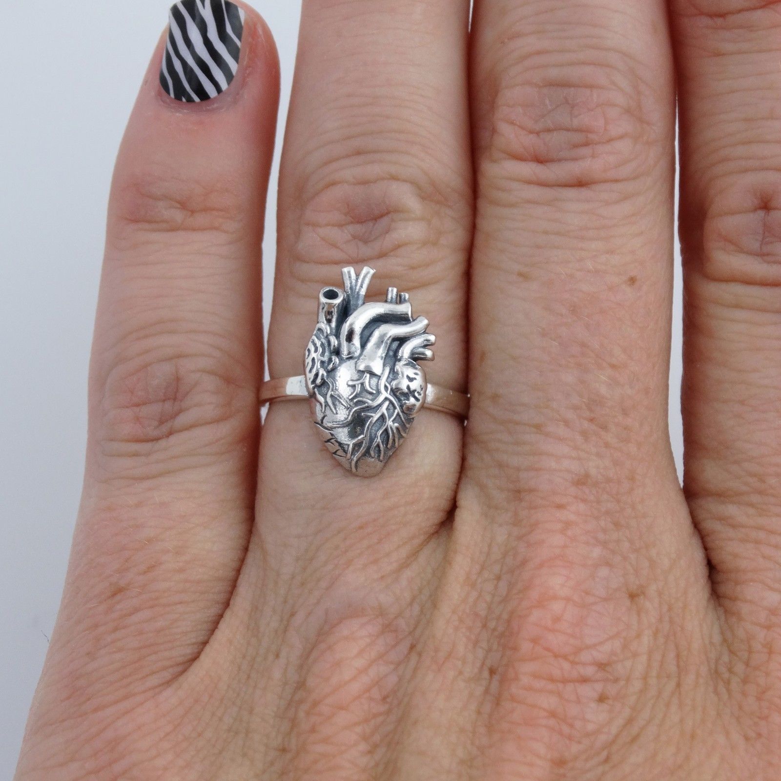 Sterling Silver Anatomical Heart Ring, Sizes 6, 7, 8, 9, 10  display picture 1