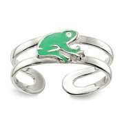 925 Sterling Silver Solid Green Enameled Frog toe ring 6mm Wide toe ring for Women - 1.5 Grams