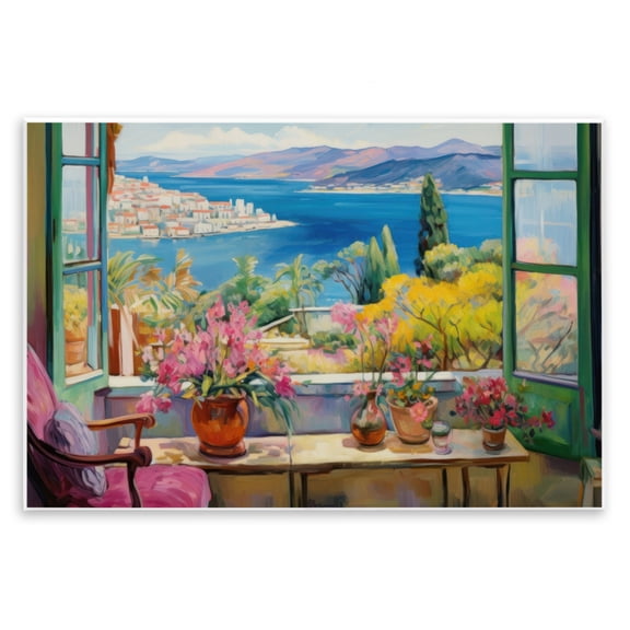Stupell Industries Seaside Window View Landscape & Nature Painting Unframed Art Print Wall Art, 15 x 10