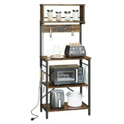 Bestier 60 5-Tier Kitchen Bakers Rack with 3 Outlets 8 S-Hooks Microwave Cart in Rustic