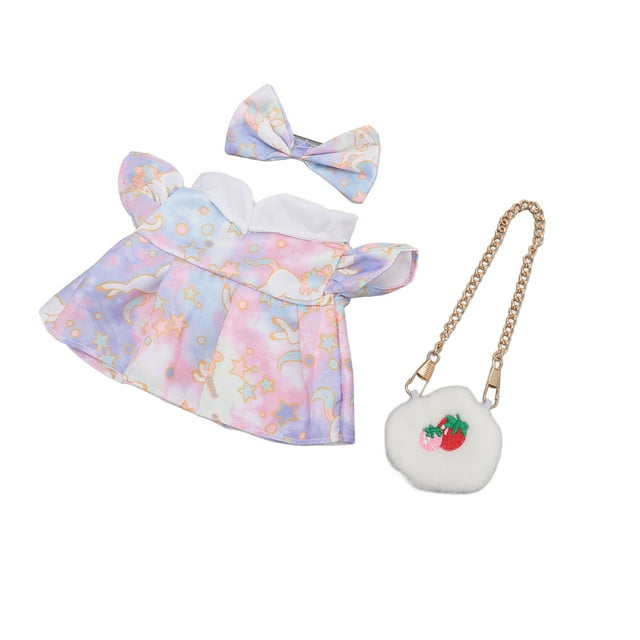 Vêtements de Poupée en Peluche, Tenue de Poupée Mignonne Robe Nœud Papillon avec Sac Vêtements de Poupée Doux Tenue de Poupée Robe Multifonction Ensemble Uniforme Décor pour 7.8 Po Jouet en Peluche Doux