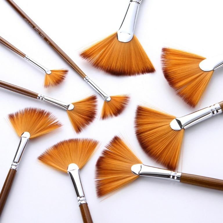 Carevas 9 PCS Fan Paint Brush Set Soft Nylon Hair Paintbrush for Watercolor  Oil Acrylic Gouache Painting Art Drawing Brushes Supplies