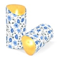 thumbnail image 3 of Blue Flower Pattern Flameless Candles 2 PCS with Remote Realistic Moving Flame LED Tapered Pillar Set for Home Decor, 3 of 7