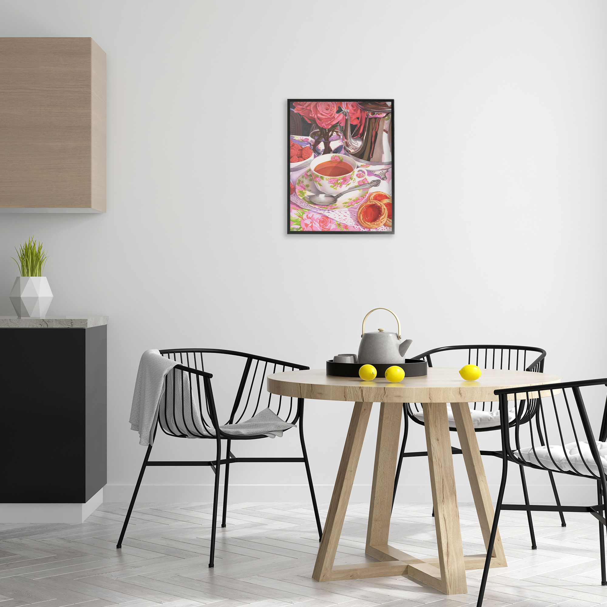 Stupell Industries Tea & Strawberry Cookies Food & Beverage Painting Black Framed Art Print Wall Art, 16 x 20