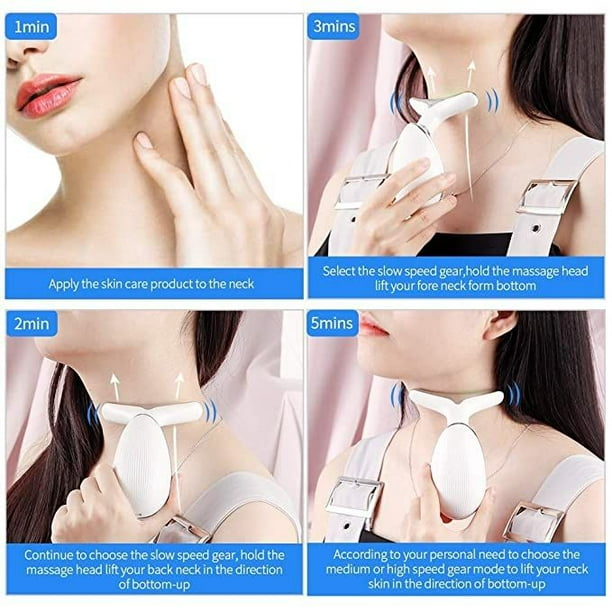 Masajeador Facial Cuello Antiarrugas Piel Masajeador de Vibración de Cuello con 3 Modos Calor Luz LED Limpieza Profunda Cuidado Facial Recargable USB(Blanco)