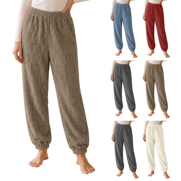 YABCSAZ Sherpa Pajama Pants for Women Soft Elastic Wasit Fluffy Pj Pants Soft Warm Comfy Winter Indoor Lounge Joggers Fleece Lined Sleepwear Bottoms