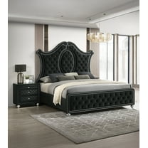 Luxurious Beautiful Queen Size 3pc Bed 2x Nightstand Set Tufted Black
