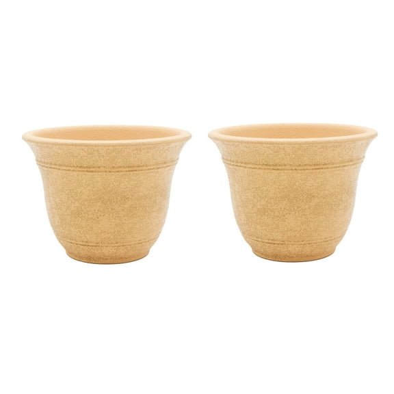 The HC Companies Sierra Round Self-Watering Plant Pot - Lightweight, UV Resistant - 2 Pack, 10 In, Arizona Sand