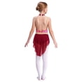 thumbnail image 3 of TiaoBug Gymnastics Leotards for Girls Sleeveless Rhinestones Backless High-low Skirt Bodysuit Skating Dance Dress Burgundy-A 8, 3 of 6