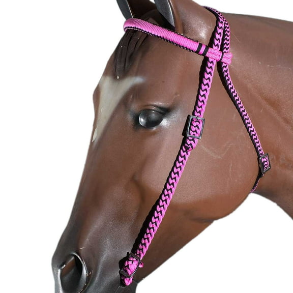 Pink Black Horse Bridle Headstall Flat Braided Paracord By Hilason