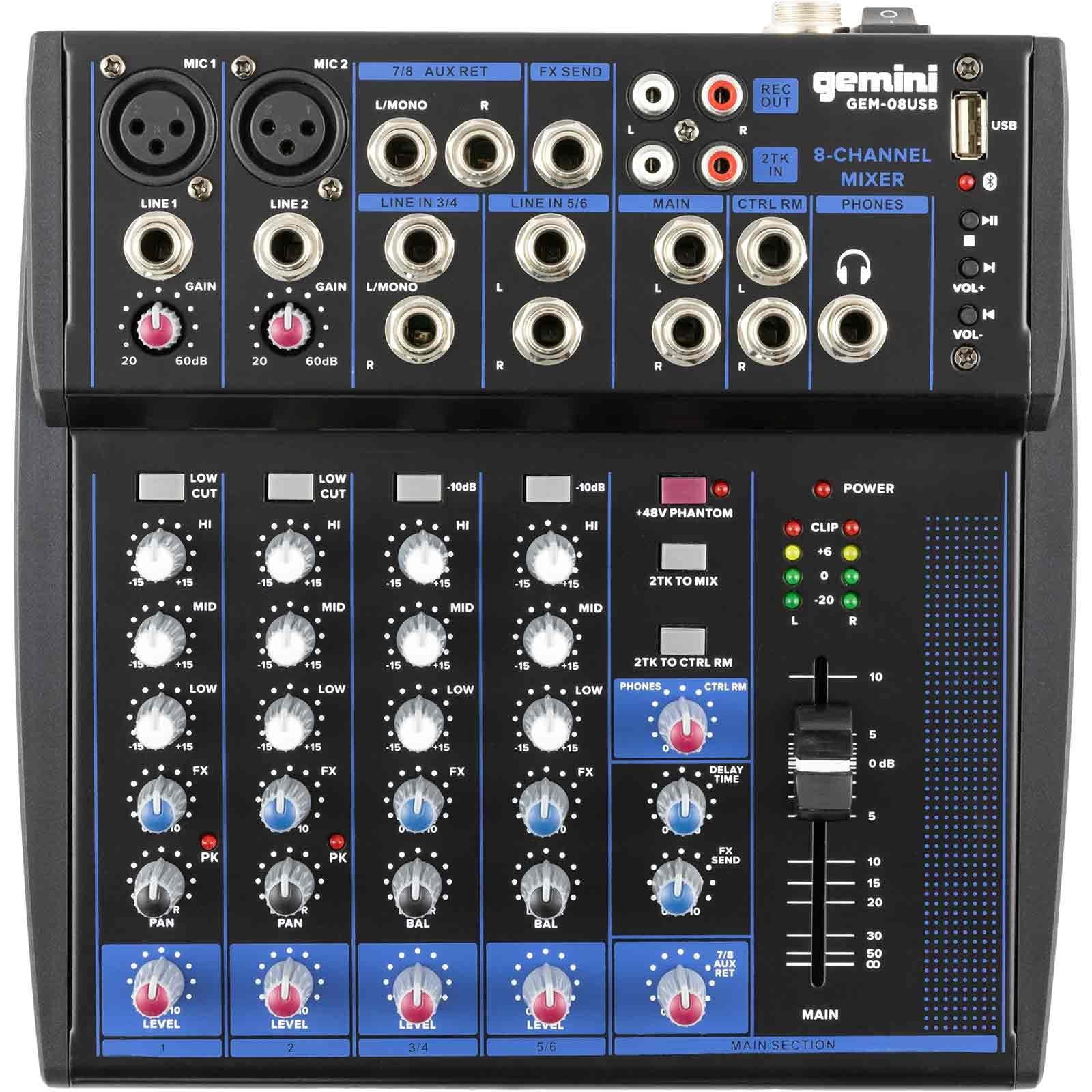 Gemini GEM-08USB 8 Channel Podcast USB Mixer with Cables Package