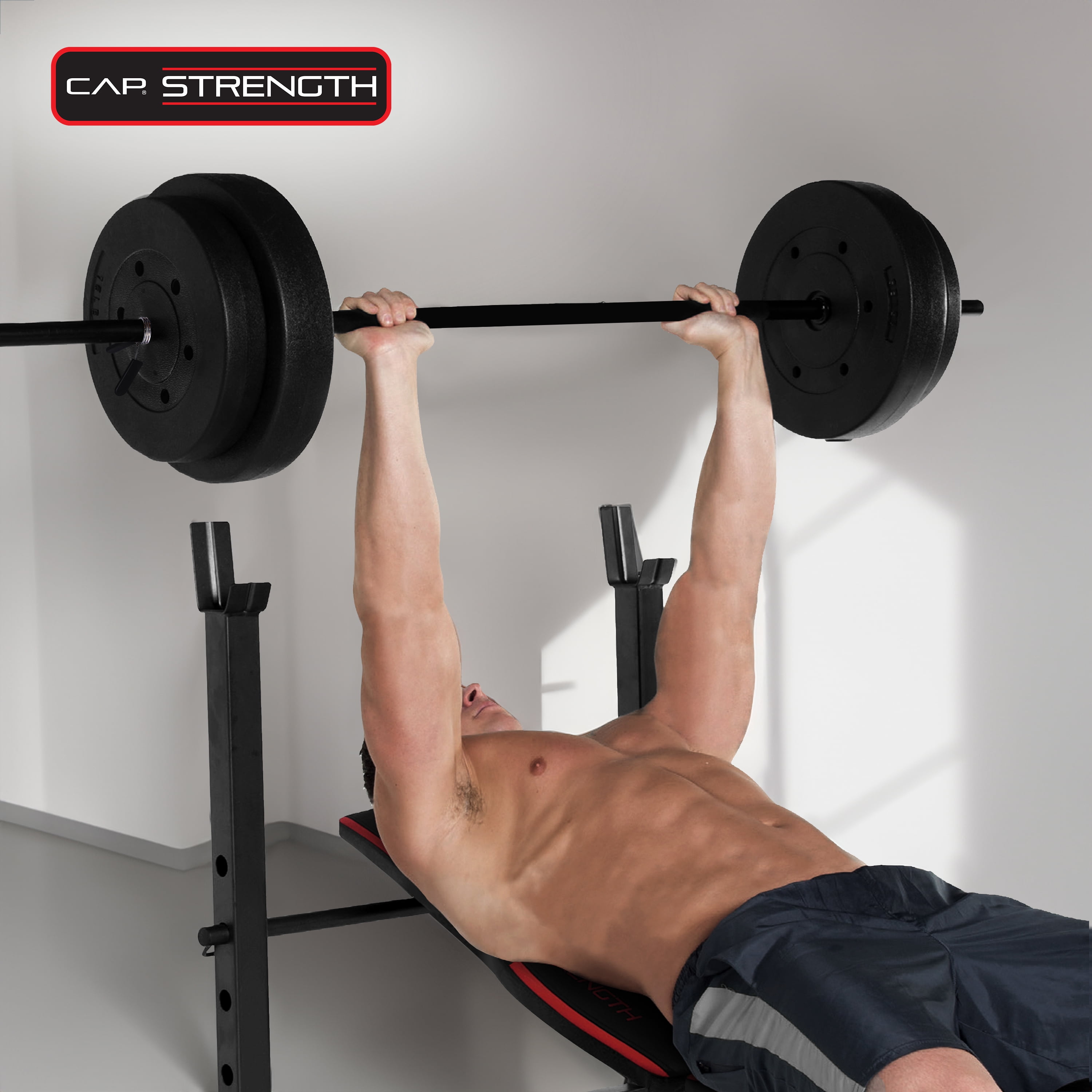 CAP Strength Adjustable Standard Combo Weight Bench with Rack and Leg Extension and 100 lb. Vinyl Weight Set