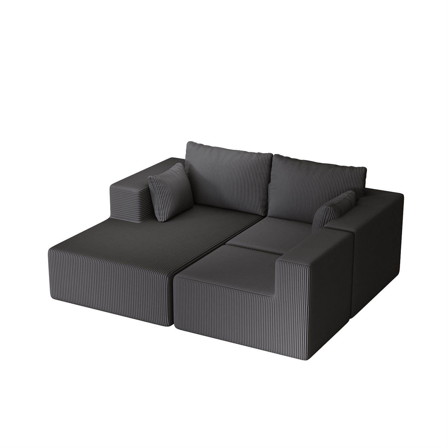 Demi Bonn 108" L-Shaped Modular Foam Sofa with Chaise Lounge, Cloud-Like Comfort Couch, Corduroy Sectional for Living Room, Black