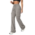 thumbnail image 4 of Ayolanni Hiking Women's Pants Solid Jogging Straight Leg Pants Gray Drawstring Elastic Waist Slim Cargo Pants with Pockets S, 4 of 7