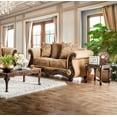 thumbnail image 4 of Traditional Living Room Furniture 2pc Sofa Set Gold/Bronze Sofa Loveseat Chenille Fabric And Faux Leather Couch Pillows Rolled Arms USA, 4 of 7