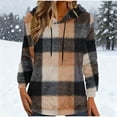 thumbnail image 5 of UQJfacai Womens Sherpa Pullover Plaid Oversized Fuzzy Hoodie Fleece Sweatshirts Fluffy Drawstring Hooded Outerwear Warm Winter Coats, 5 of 5