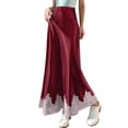 thumbnail image 2 of Women Silk Satin Half Slip Long Skirts Lace Patchwork Elastic Waist Long Skirt Elegant Silky Flowy A Line Midi Skirts, 2 of 4