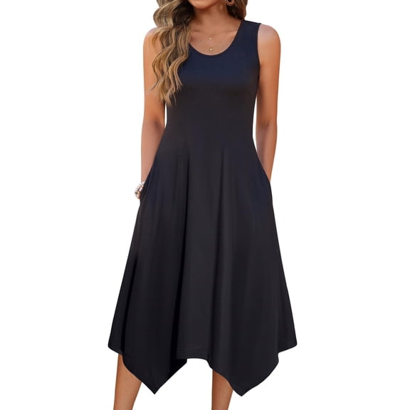 Zeagoo Sleeveless Dress for Women Casual Tank Midi Dress Crew Neck Flowy Dress Aline Tshirt Dress Ethnic Dress Cruise Dress Beach Sundress