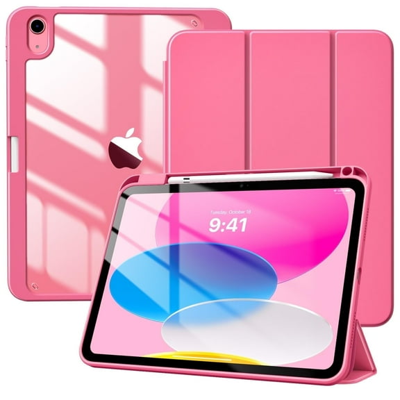 TiMOVO Case for iPad (A16) 11th Generation 11 Inch 2025, iPad 10th Generation Case 10.9 Inch 2022 with Pencil Holder,Slim Protective Cover with Clear Back Shell,Auto Wake/Sleep, Watermelon Pink