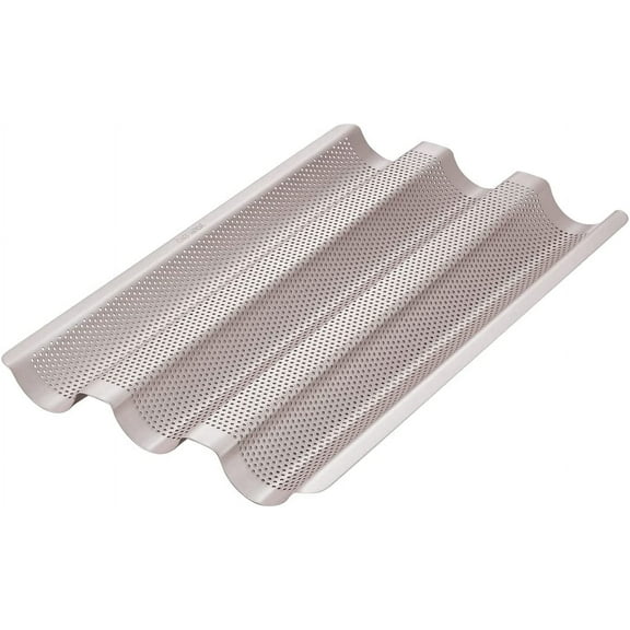 CHEFMADE Perforated Baguette Pan, 15-inch 3 Wave Loaves Non-Stick Ultra-Ventilate French Bread Pan 2-inch Channel for Oven Baking 15.2" x 9.6" (Champagne Gold)