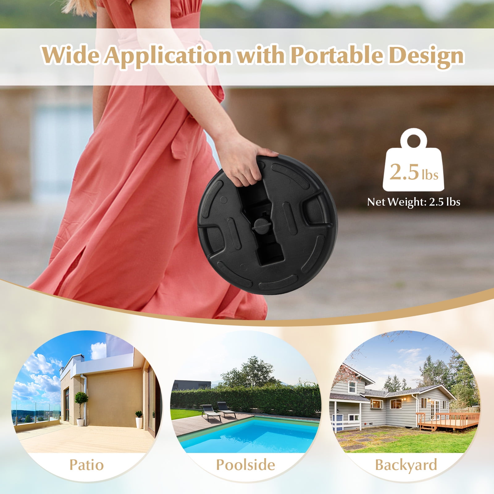 Topbuy Fillable Round Umbrella Base Water & Sand Filled Patio Umbrella Stand Suitable for 1.5” Umbrella Poles