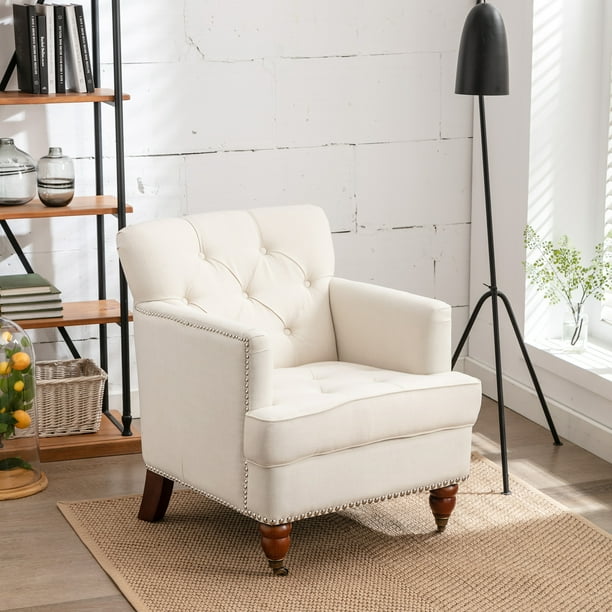 Living Room Armchair Modern Leisure Fabric Upholstered Club Chair For Small Space Swivel Accent With 2 Wheels Bedroom Reading Comfy Teens S Beige Com Bedroom Reading Chair Comfy, Armchair For Bedroom