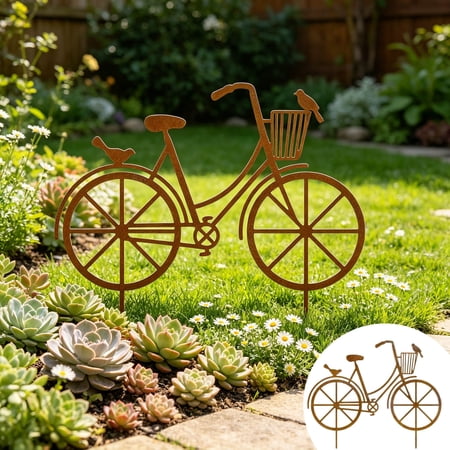 Nkmbld Garden Decor Stake for Outside Iron Bicycle Garden Sign with Stake Indoor Outdoor Garden Patio Yard Lawn Pot Plants Landscaping Decor