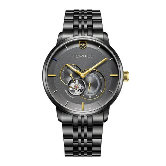TOPHILL Skeleton Multifunctional Dial Japanese Automatic Self-Winding Vintage Men Mechanical Business Wrist Watch Stainless Steel Sapphire Crystal Waterproof Hollow Luminous Clock