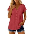 thumbnail image 1 of Camisetas de Manga Corta Extra Larga para las Mujeres con Cuello en V Botón Placa con Cuello Blusa de Túnica, Camisa de Manga Larga Azul Claro Mujeres, 1 of 8