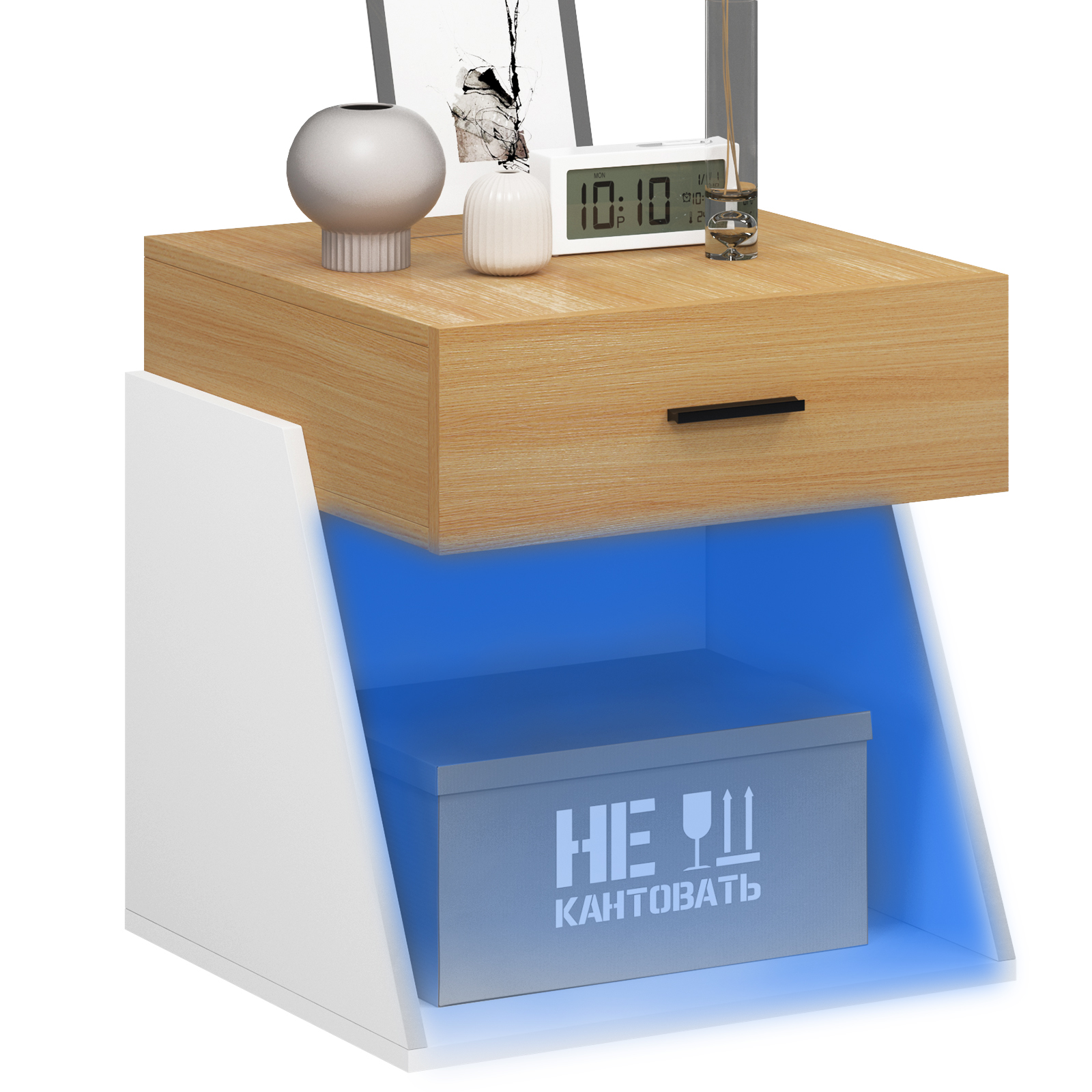 Soges Nightstand with Led Light, Modern End Table with Remote Control