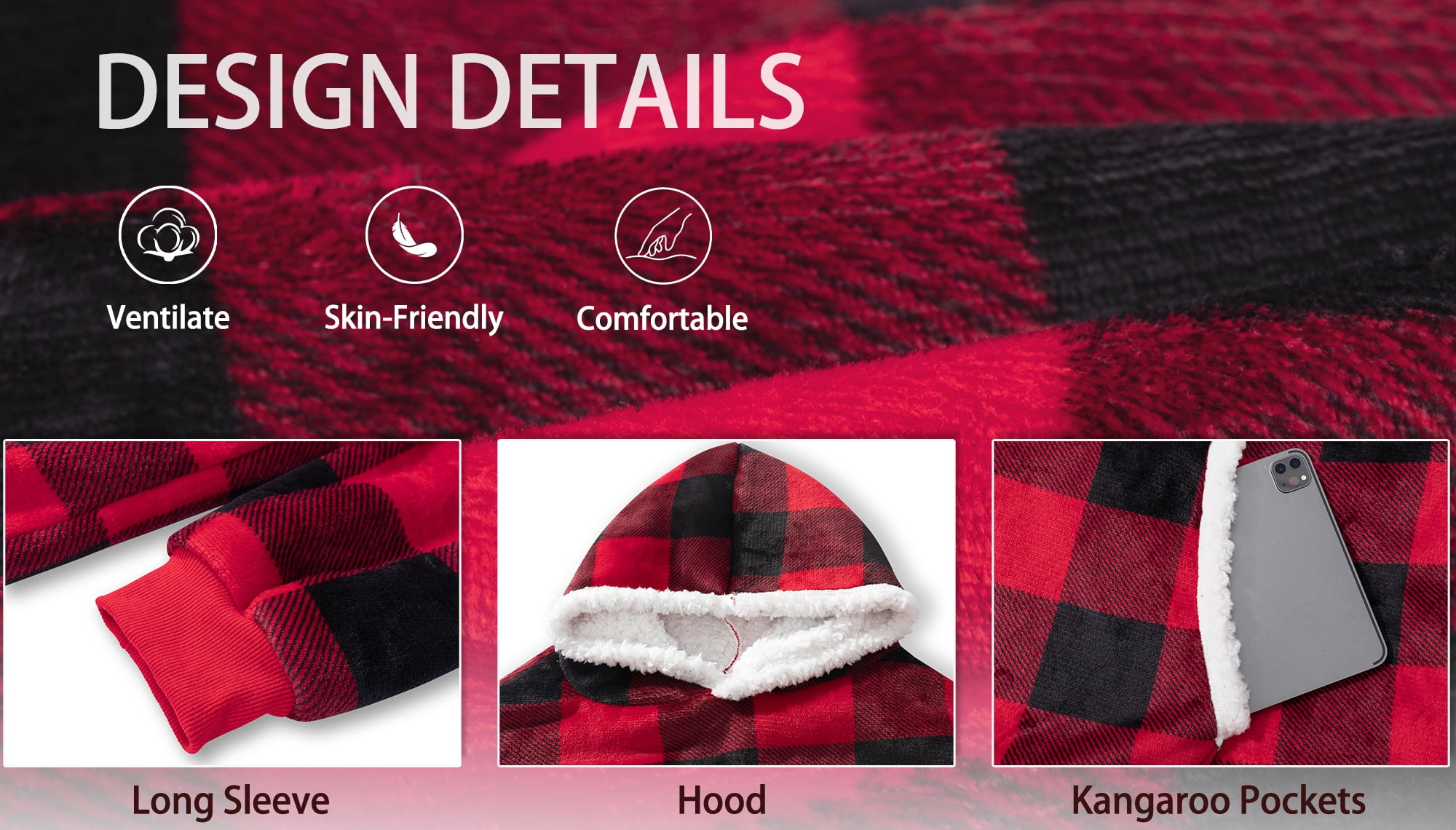 Fantaslook Wearable Blanket Hoodie for Women and Men, Oversized Sherpa Fleece Blanket Sweatshirt with Sleeves & Pocket