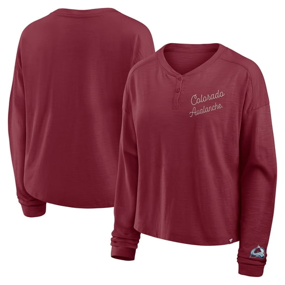 Women's Fanatics Burgundy Colorado Avalanche Oversized All Out Effort Long Sleeve Henley T-Shirt